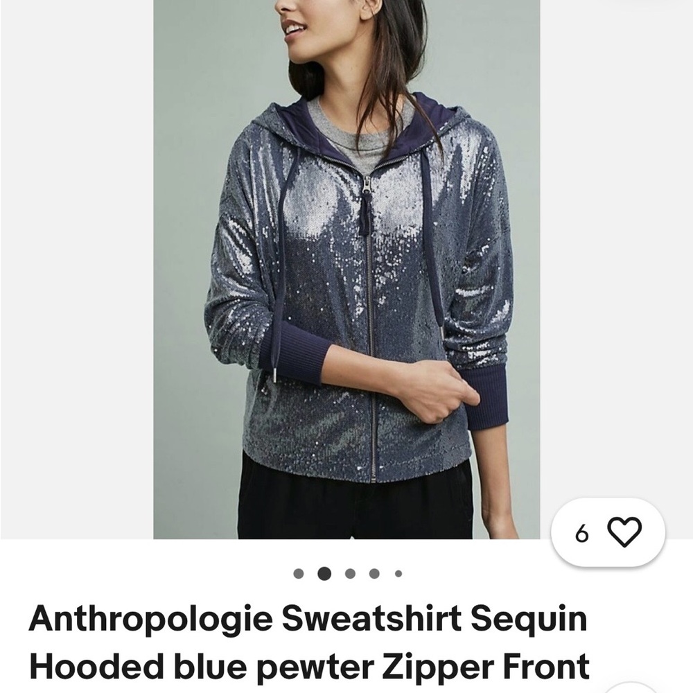 Anthropologie sequin sweatshirt hooded blue sipper front relaxed in XL - Picture 4 of 7
